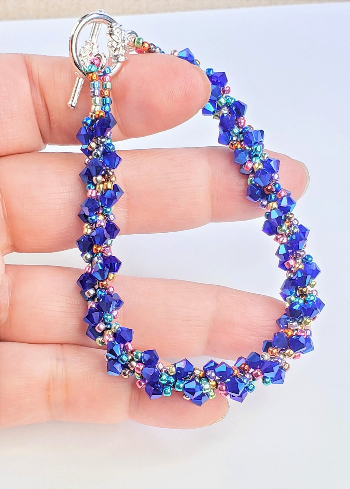 Blue Crystal Spiral Beaded Bracelet, Blue Bracelet Spiral Beaded Bracelet