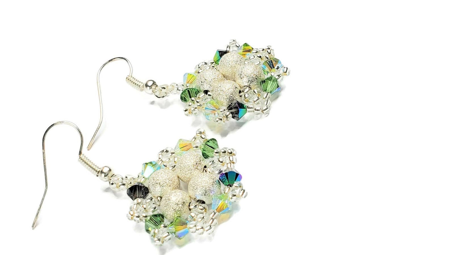 Handmade Silver and Green Crystal Earrings May & November Birthstone Colors