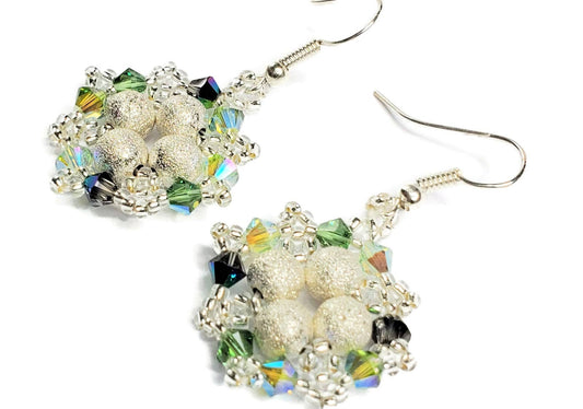 Handmade Silver and Green Crystal Earrings May & November Birthstone Colors