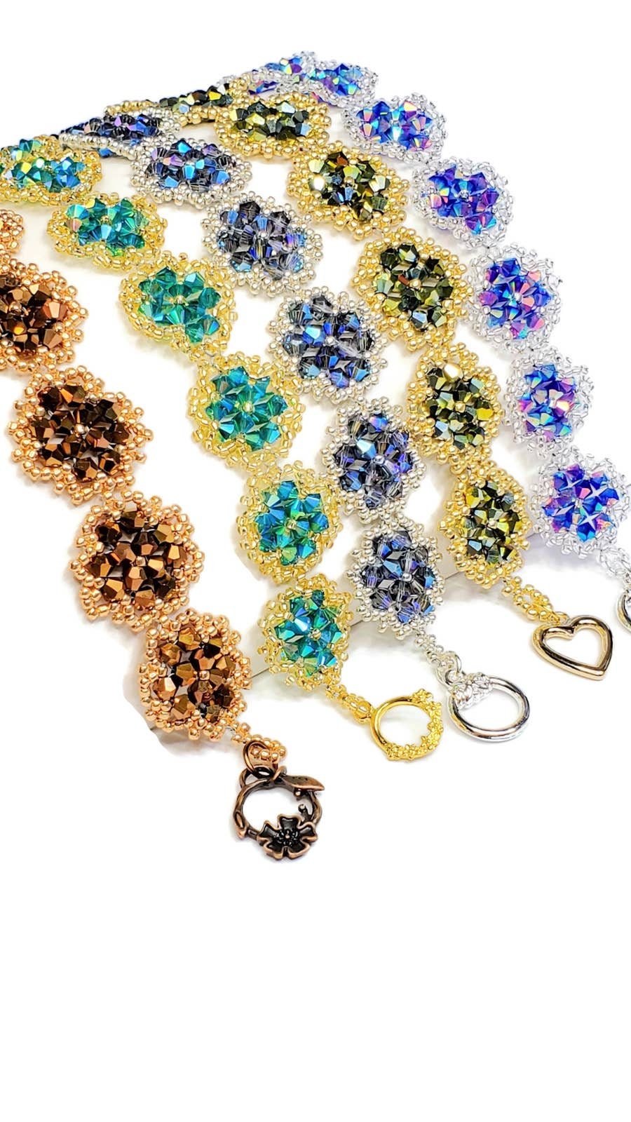 Beautiful Green/Blue Handmade Crystal Beaded Link Bracelet
