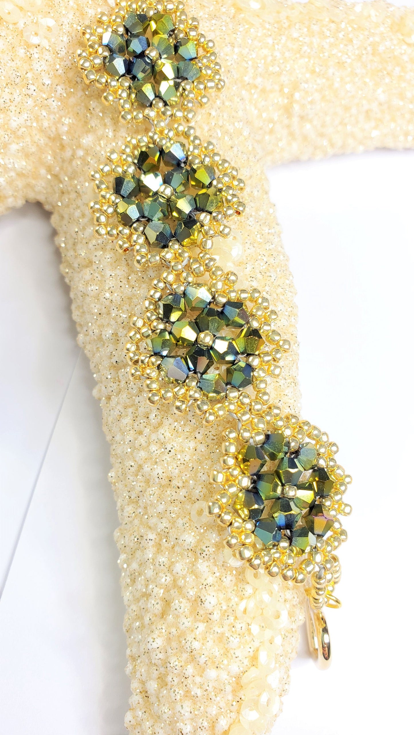 Beautiful Green Handmade Crystal Beaded Link Bracelet
