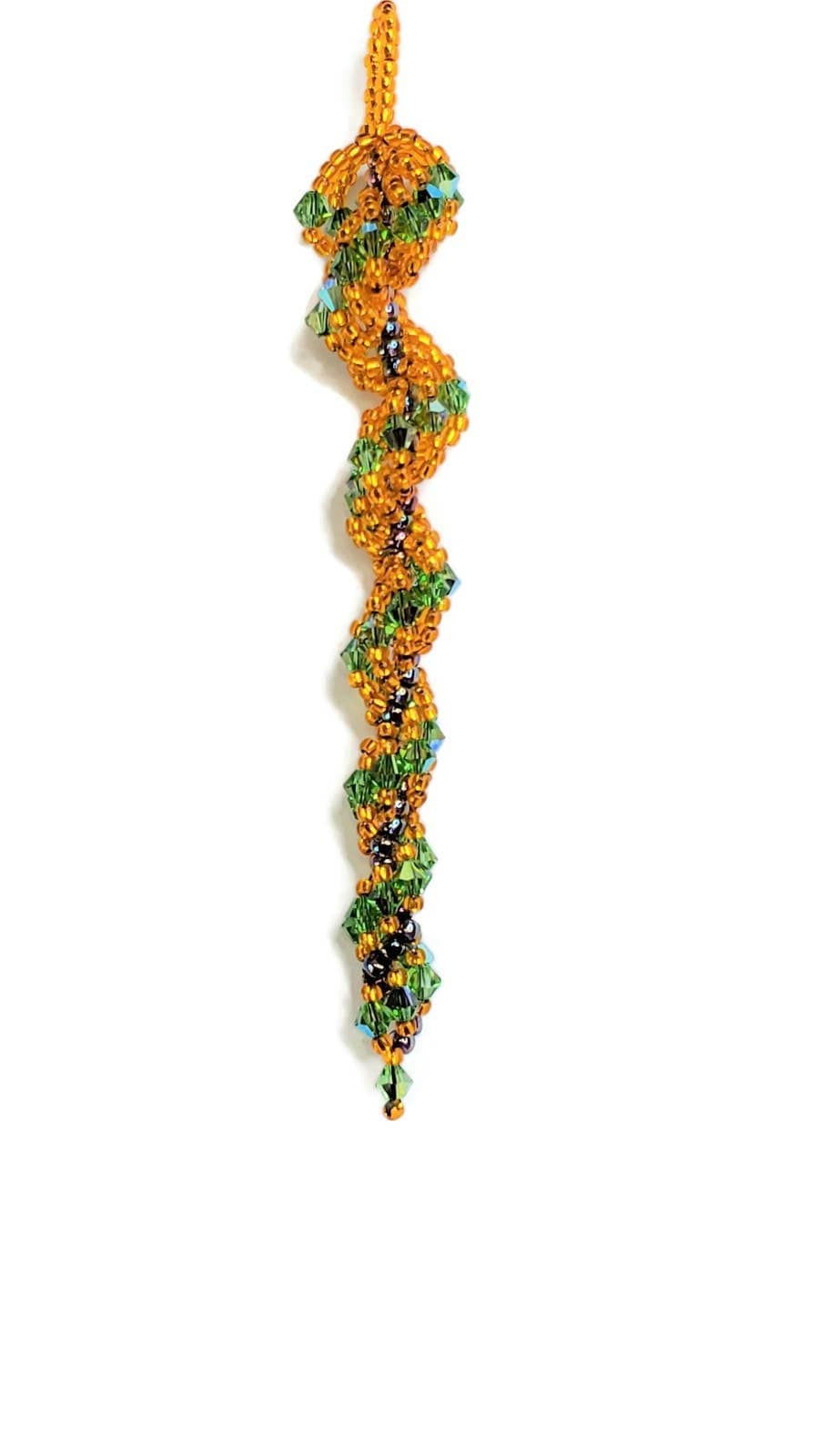 Halloween Ornament Fall Orange & Green Crystal Icicle Tree Ornament Beaded Tree Ornament Spiral