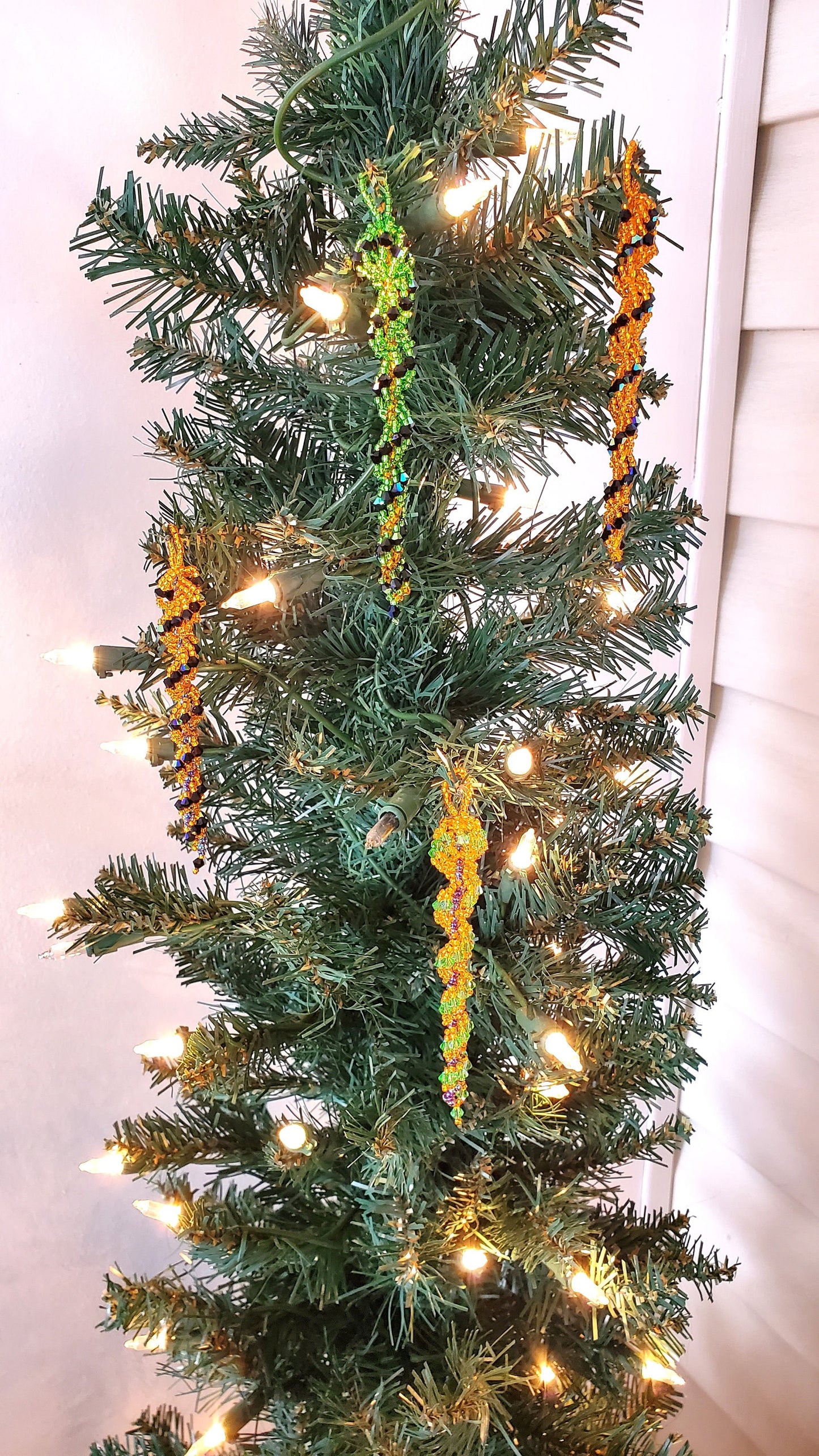 Halloween Ornament Fall Orange & Green Crystal Icicle Tree Ornament Beaded Tree Ornament Spiral