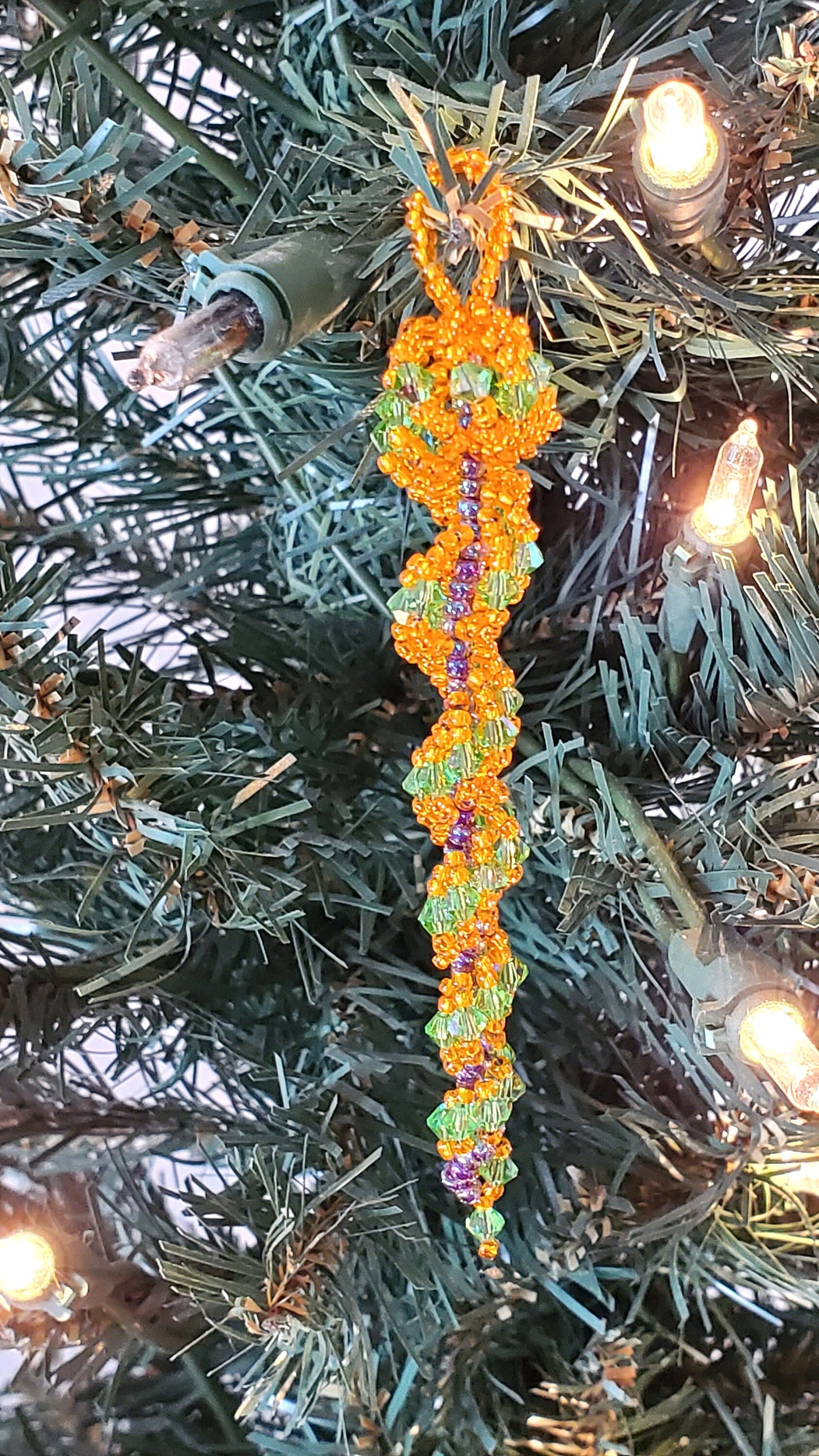 Halloween Ornament Fall Orange & Green Crystal Icicle Tree Ornament Beaded Tree Ornament Spiral