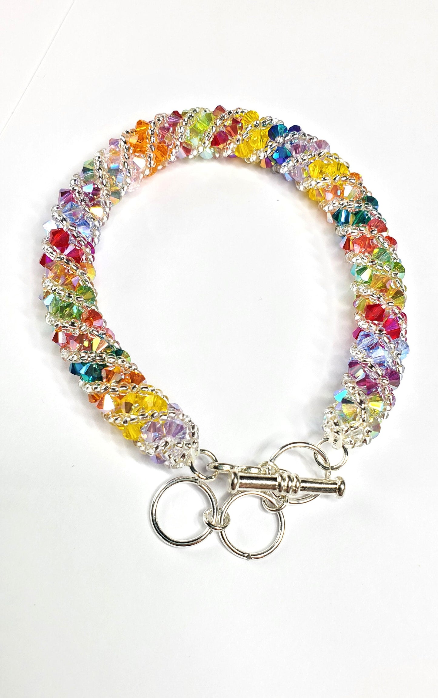 Tropical Silver Rainbow Bracelet , Beaded Bracelet Beadweaving, Beaded Bracelet, Preciosa Crystal Bracelet