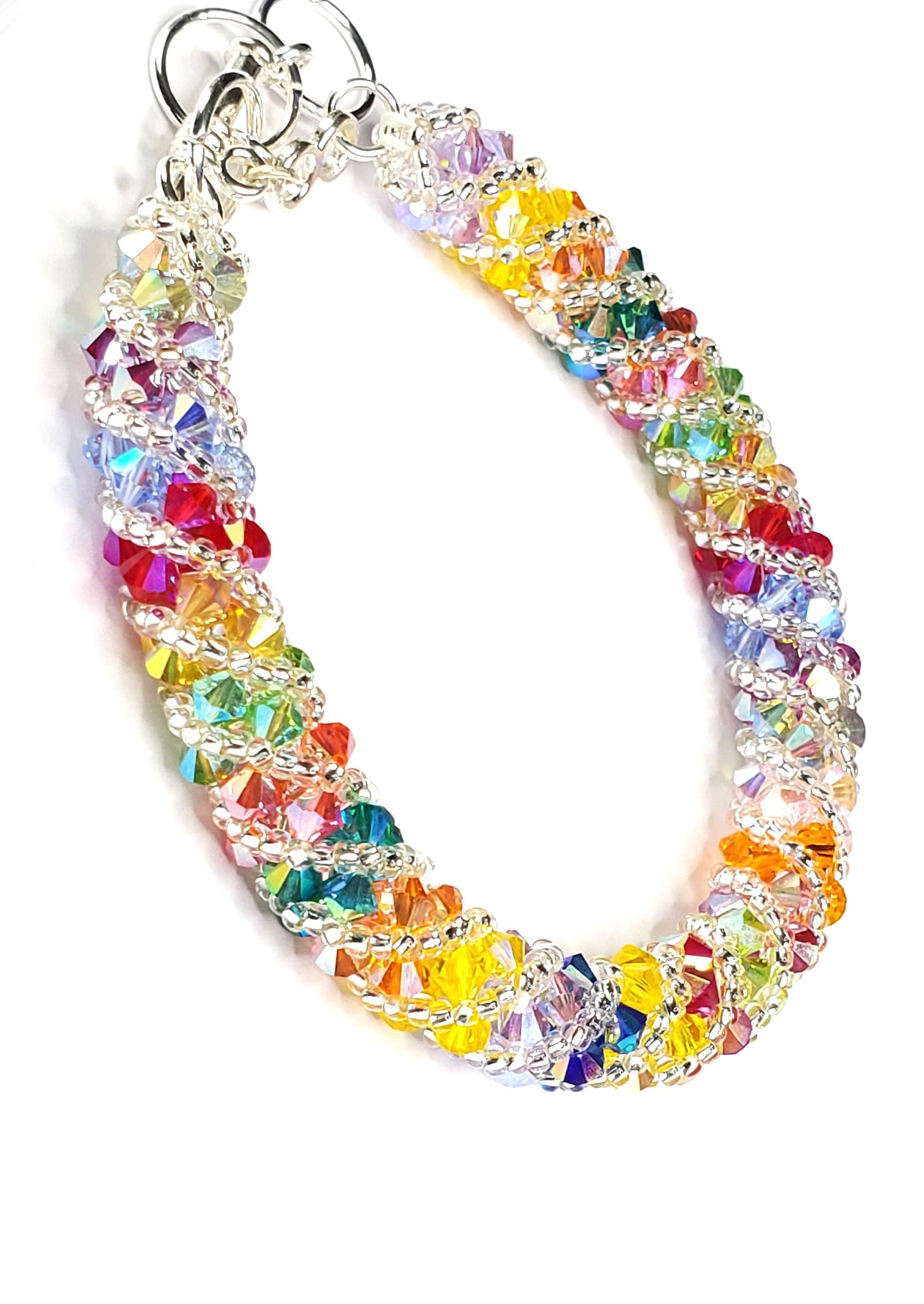 Tropical Silver Rainbow Bracelet , Beaded Bracelet Beadweaving, Beaded Bracelet, Preciosa Crystal Bracelet