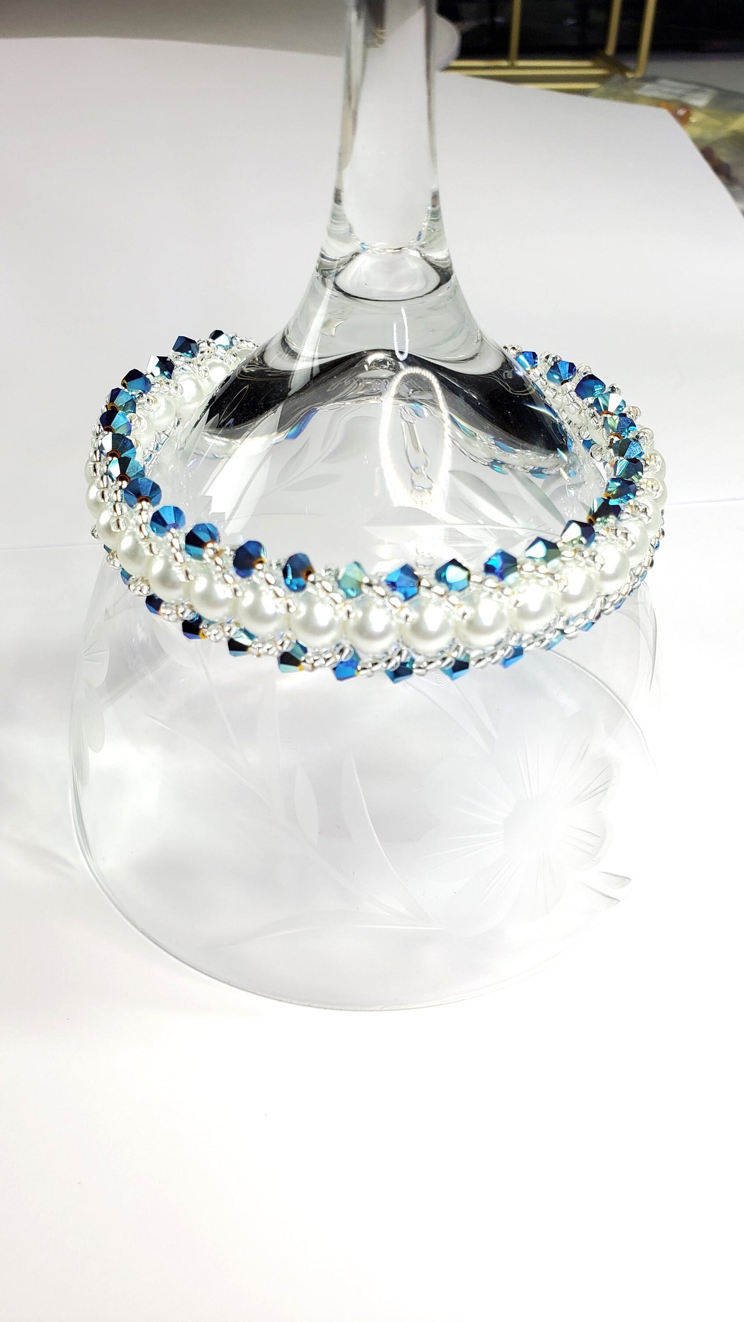Blue Crystal and Glass Pearl Beaded Bracelet Wedding Bracelet