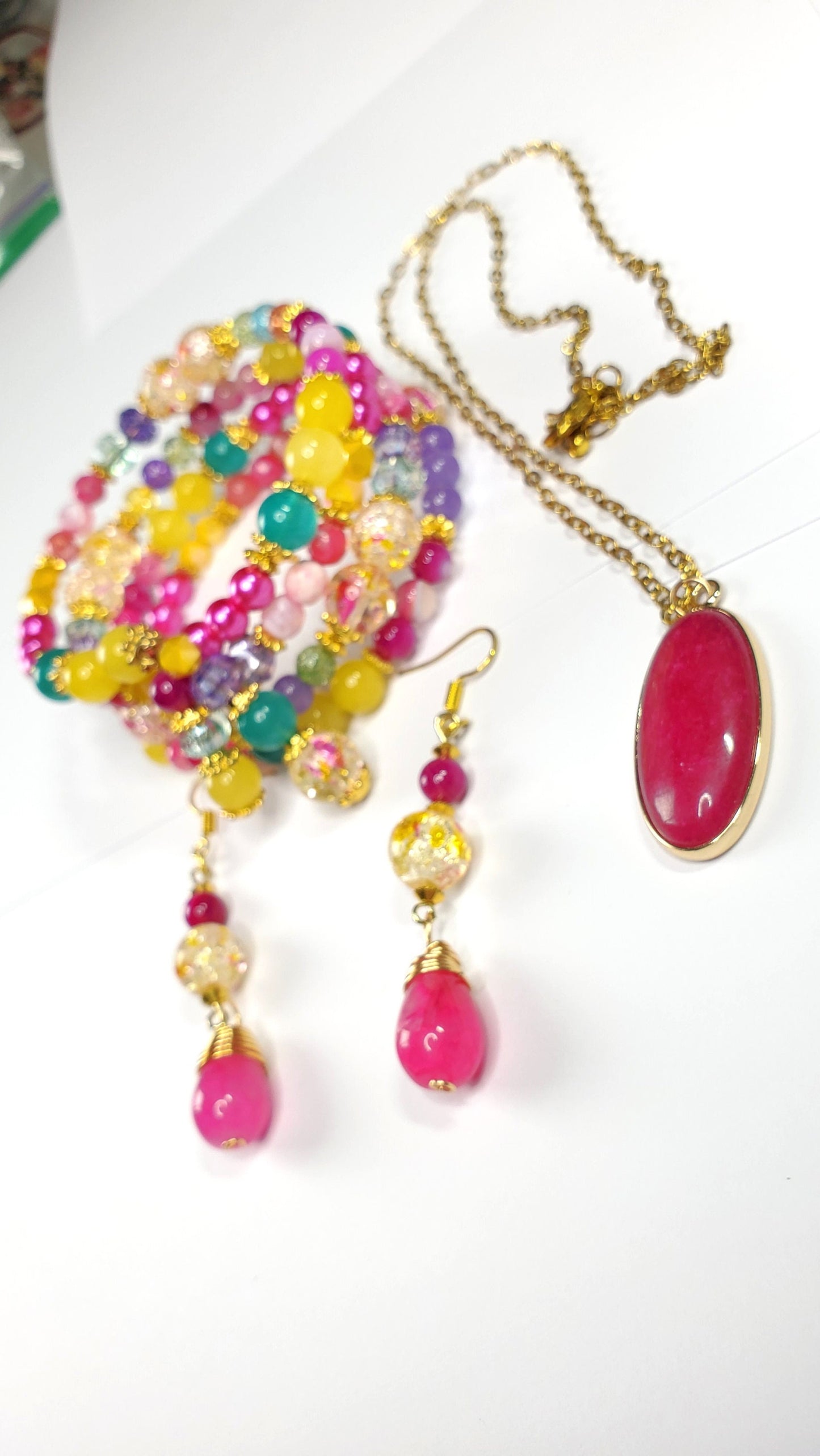 Crystal Beaded Necklace Set | Summer Necklace Set | Boho Necklace Set | Handmade Jewelry | Rainbow Jewelry Set | Colorful | Rainbow Necklace