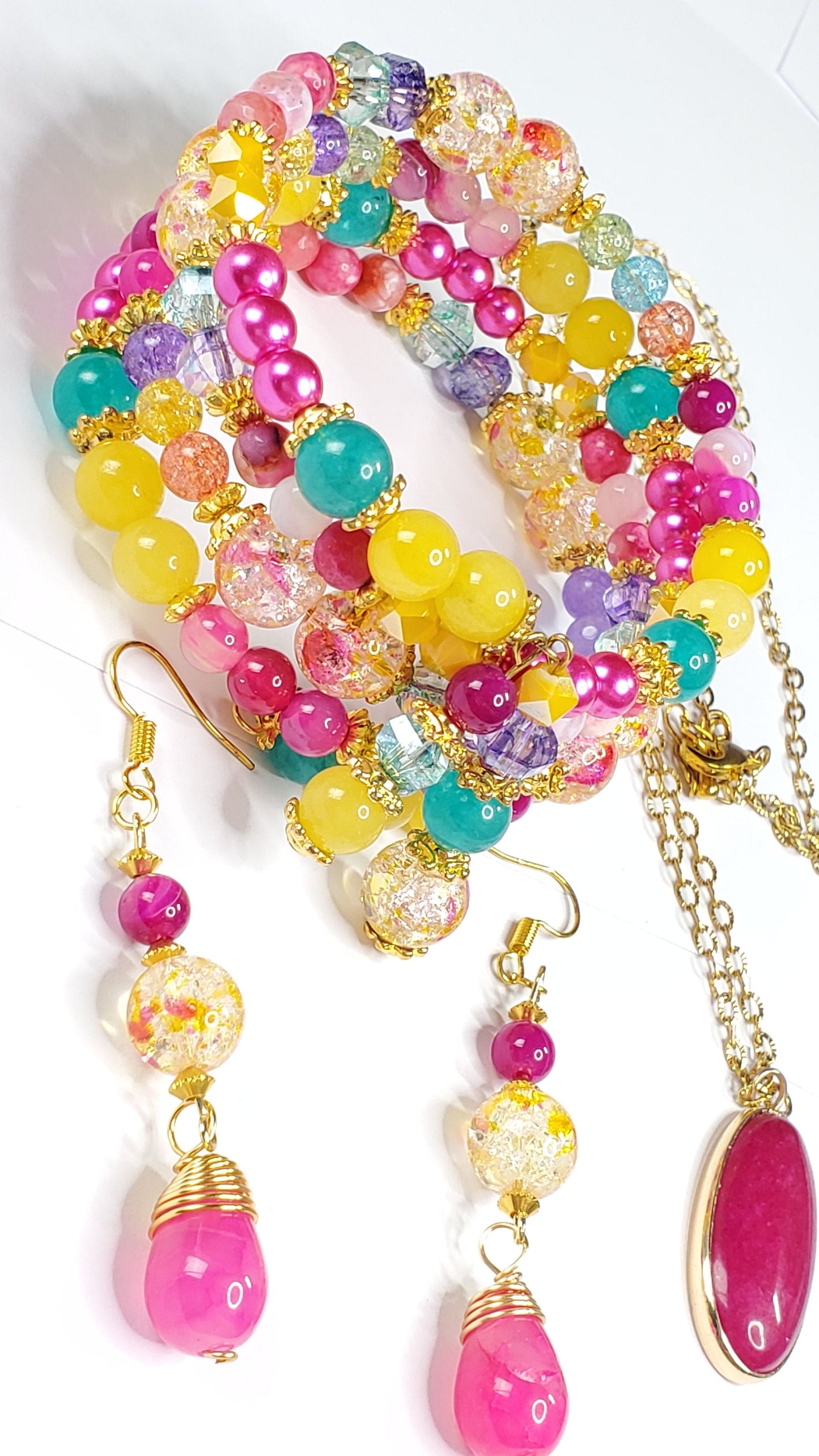 Crystal Beaded Necklace Set | Summer Necklace Set | Boho Necklace Set | Handmade Jewelry | Rainbow Jewelry Set | Colorful | Rainbow Necklace