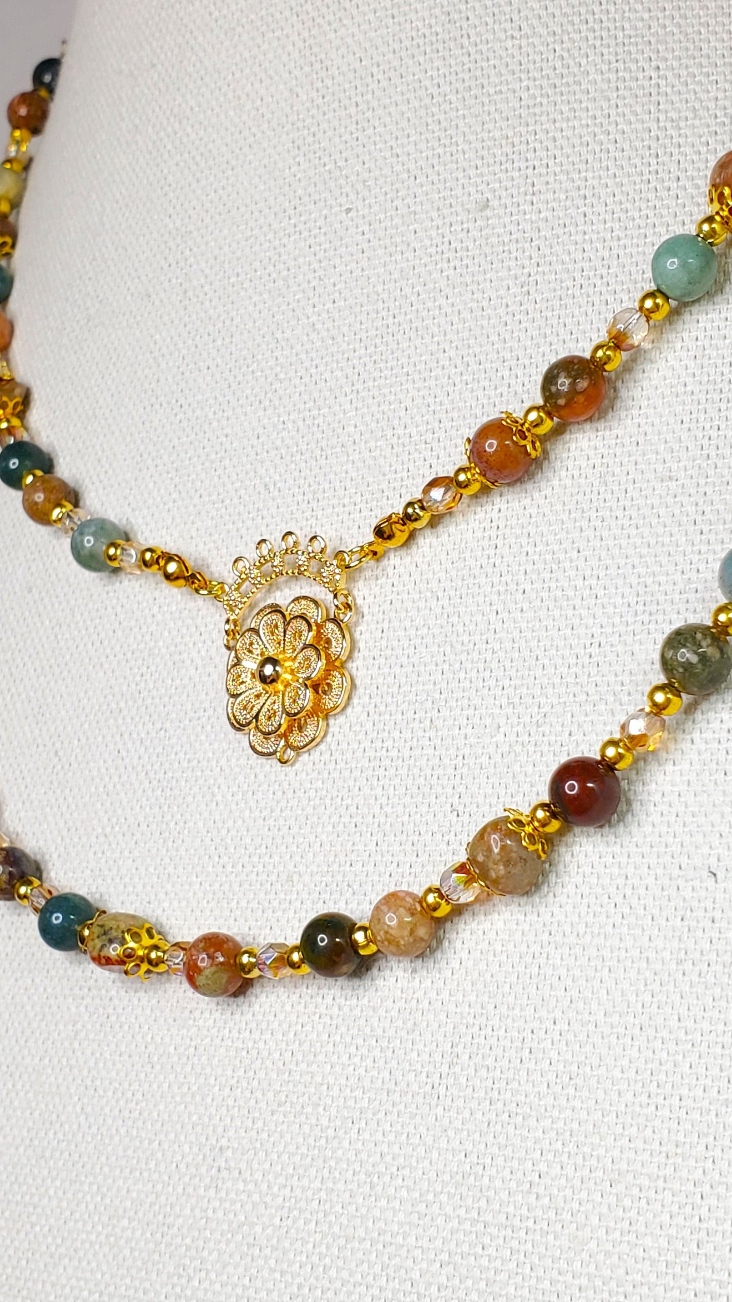 Jasper and Green Aventurine Magnetic Mix & Match Necklace/Bracelet  Five Way Necklace Set 18k Gold Plated Filigree Components