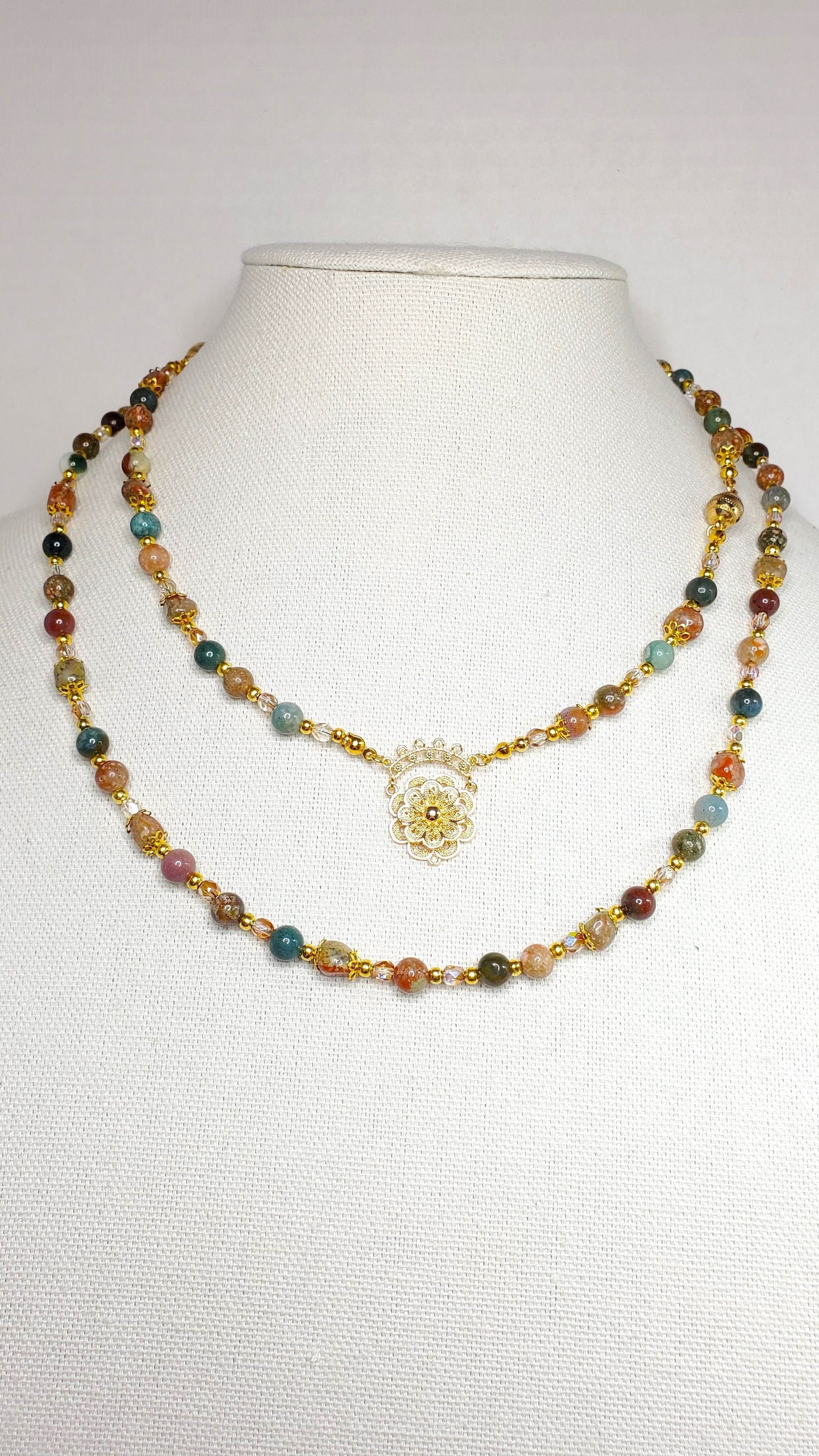 Jasper and Green Aventurine Magnetic Mix & Match Necklace/Bracelet  Five Way Necklace Set 18k Gold Plated Filigree Components