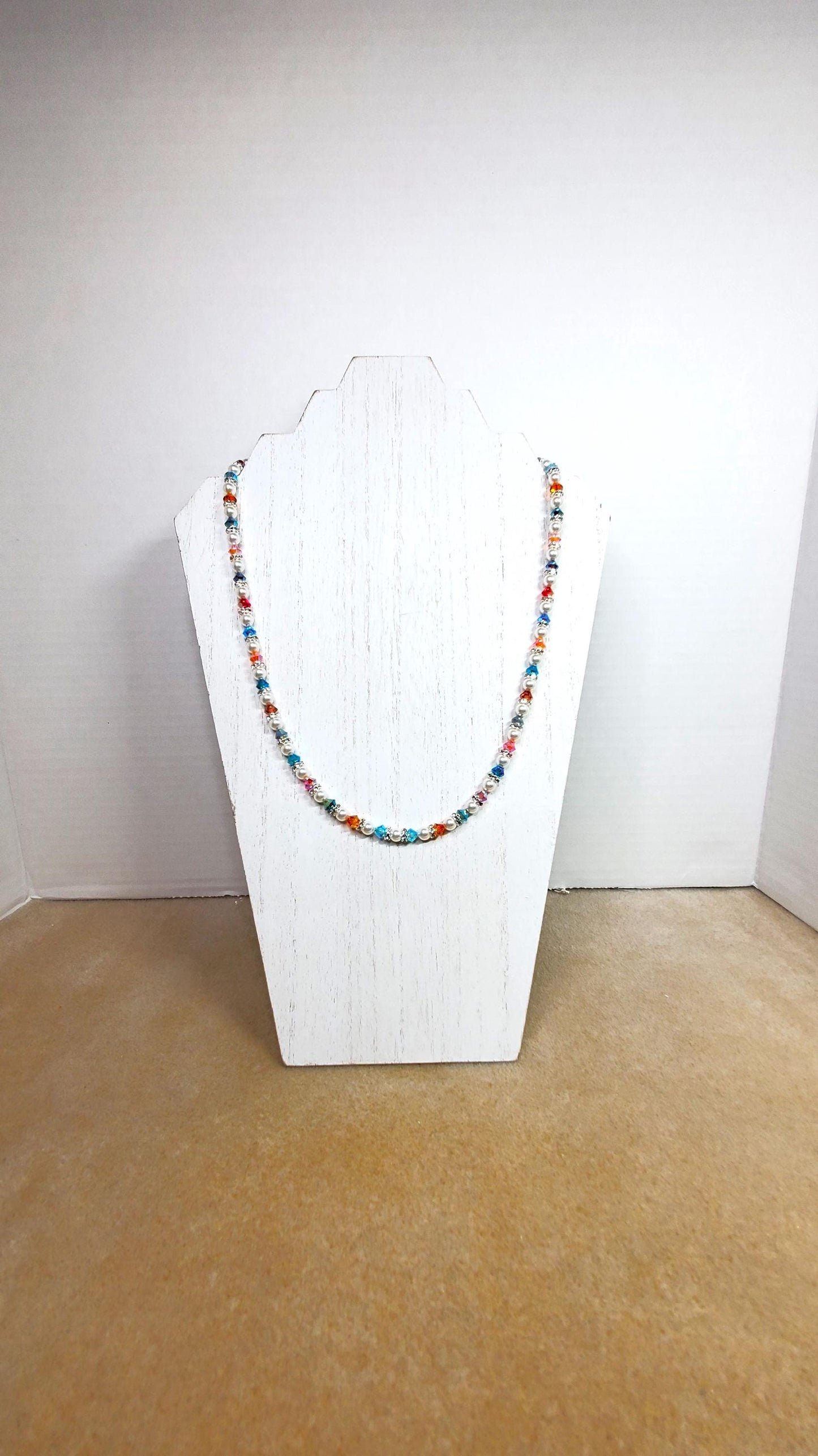 Pearl and Crystal Necklace Multi Rainbow Color Crystal Beaded Pearl Necklace and Bracelet Set Wedding Jewelry