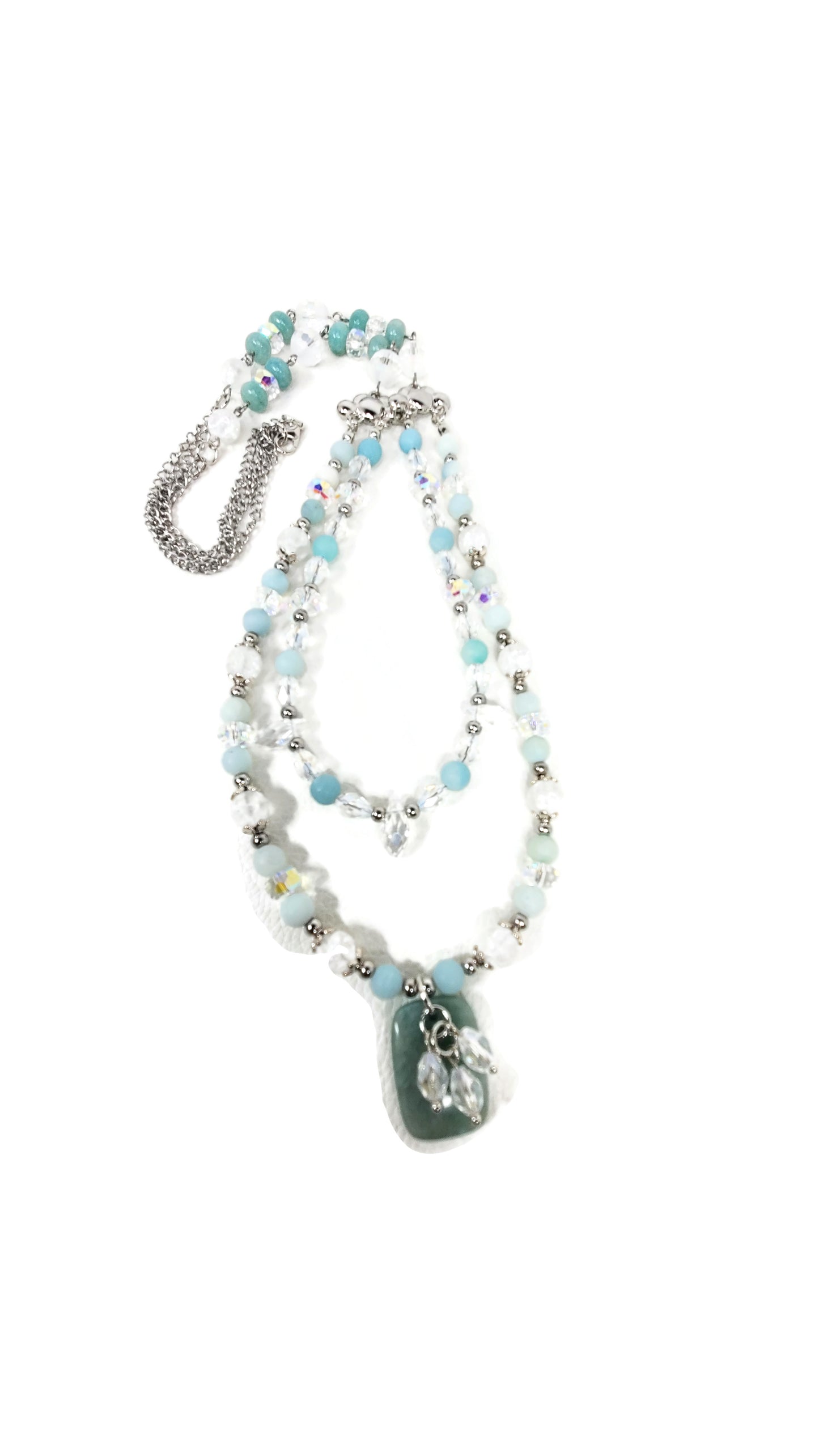 Amazonite and Crystal Beaded Necklace, Multi Strand Necklace