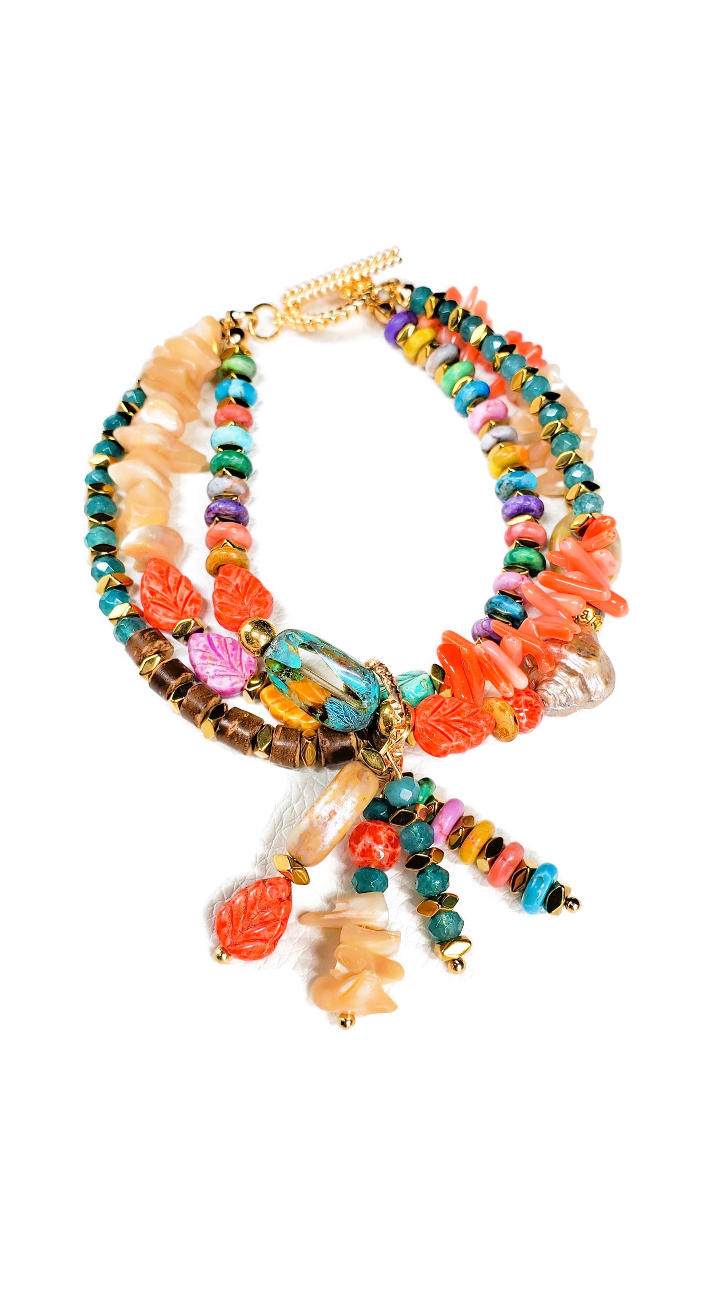 Beach Beaded Boho Charm Bracelet, Tropical Beaded Wire Bracelet