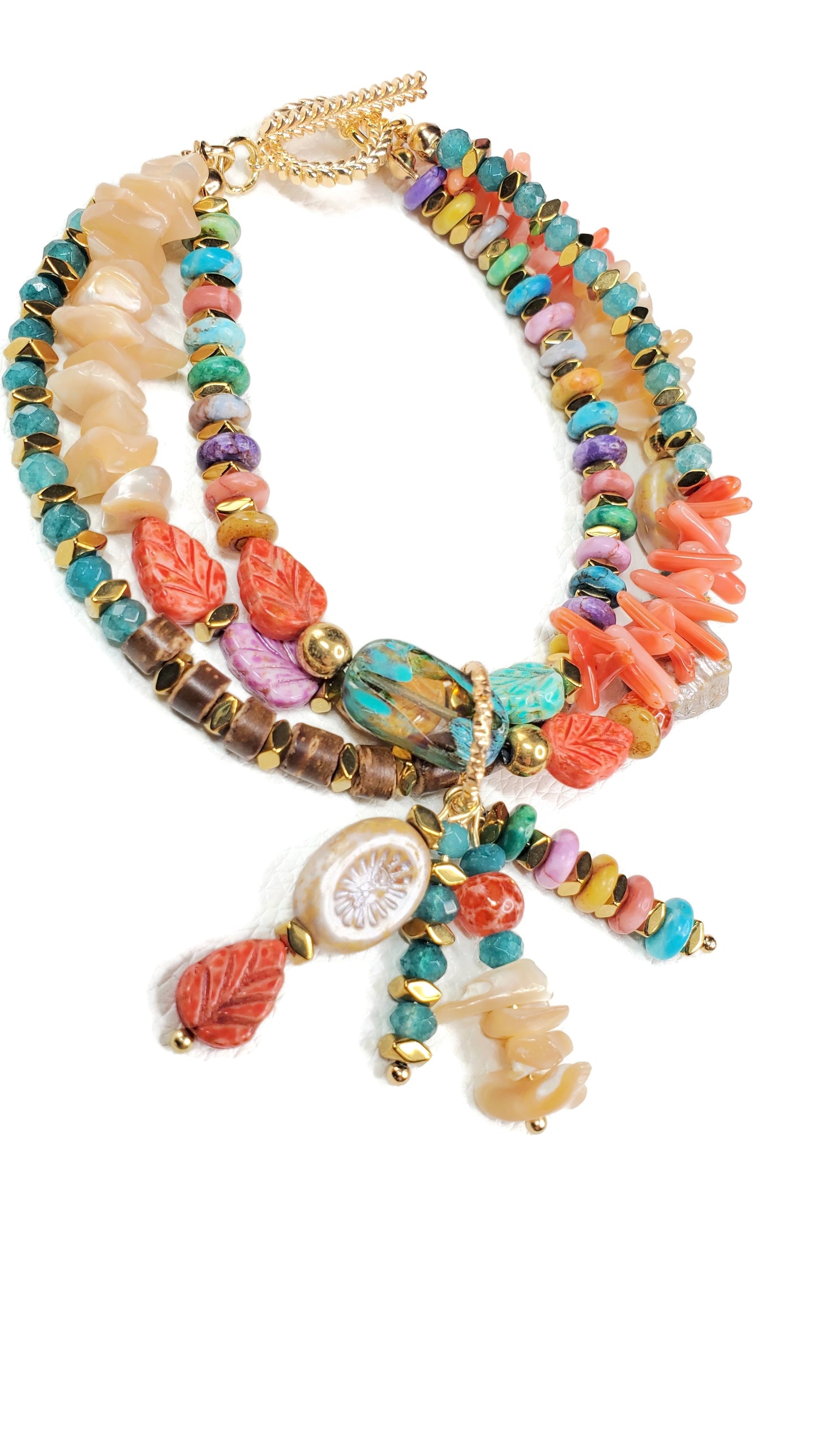 Beach Beaded Boho Charm Bracelet, Tropical Beaded Wire Bracelet