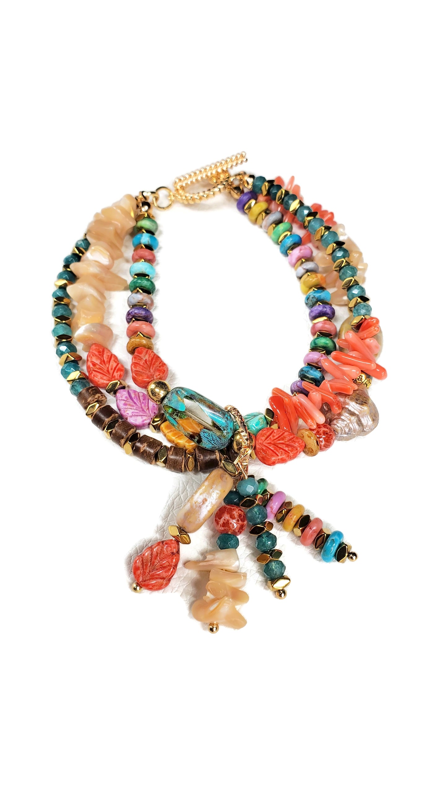 Beach Beaded Boho Charm Bracelet, Tropical Beaded Wire Bracelet