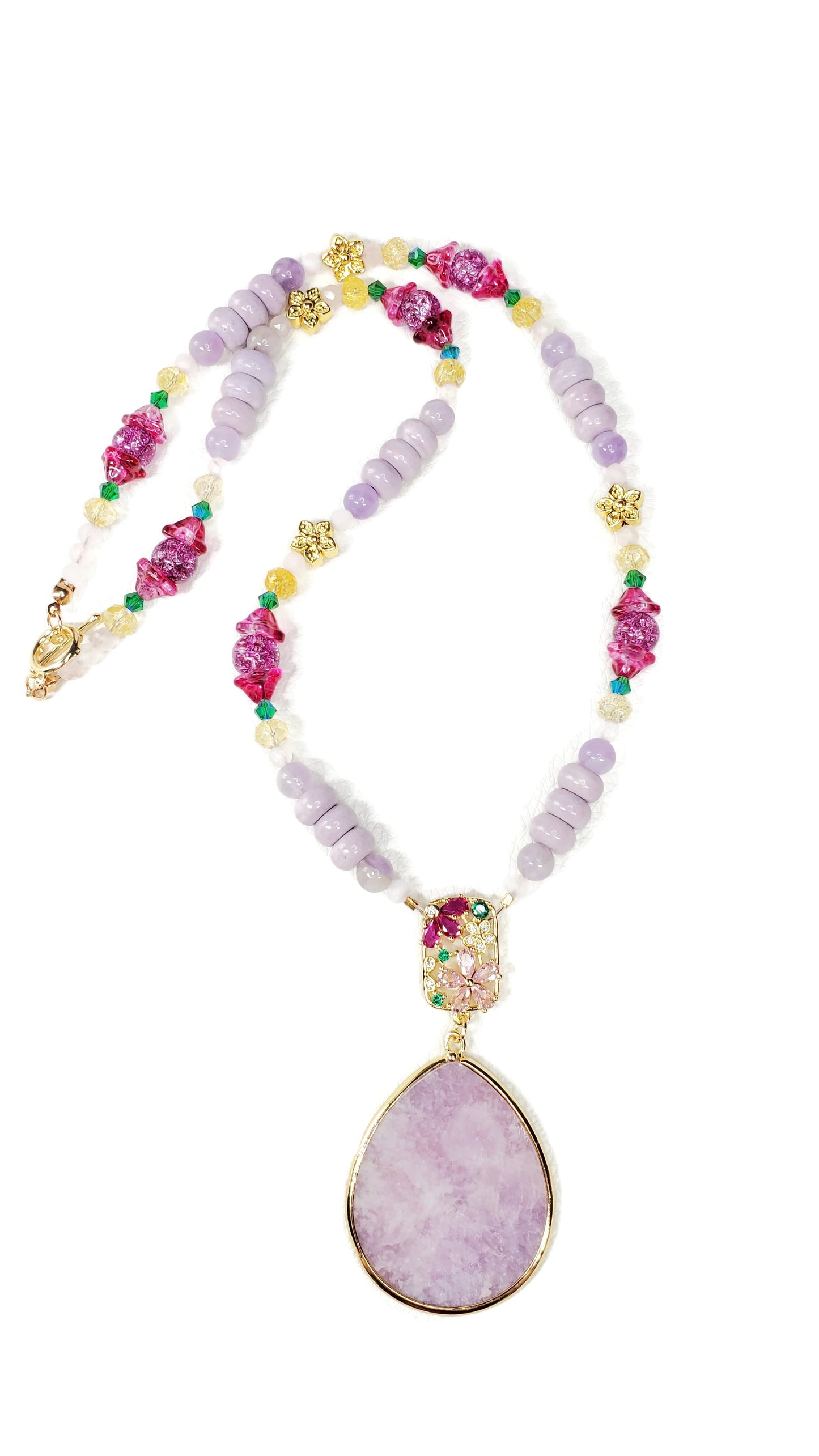 Crystal Flowers Collection | Purple Lepidolite Summer Necklace Set | Boho Necklace Set | Handmade Jewelry Set