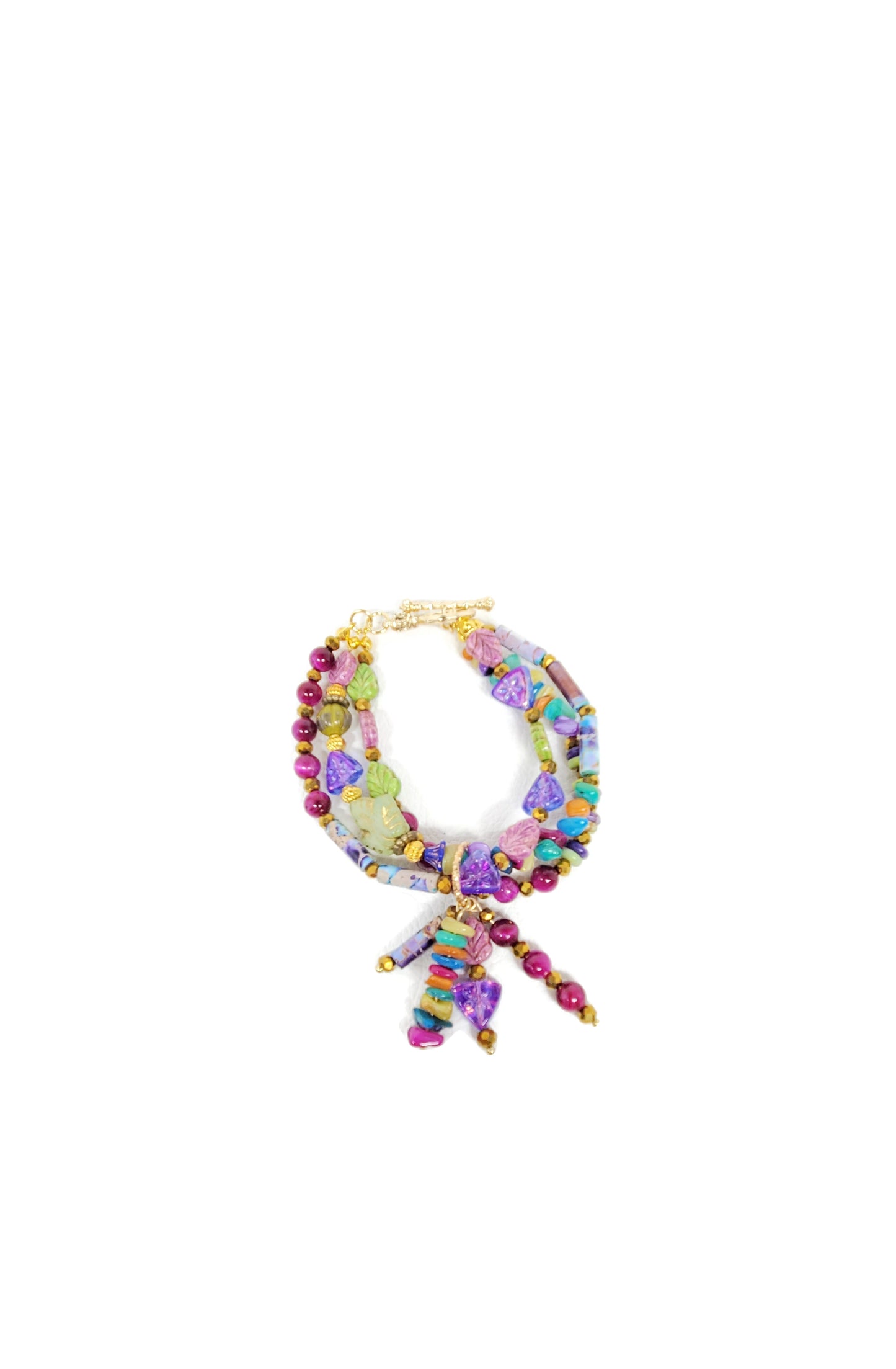 Enchanted Jewel Tones Boho Charm Bracelet, Beaded Wire Bracelet